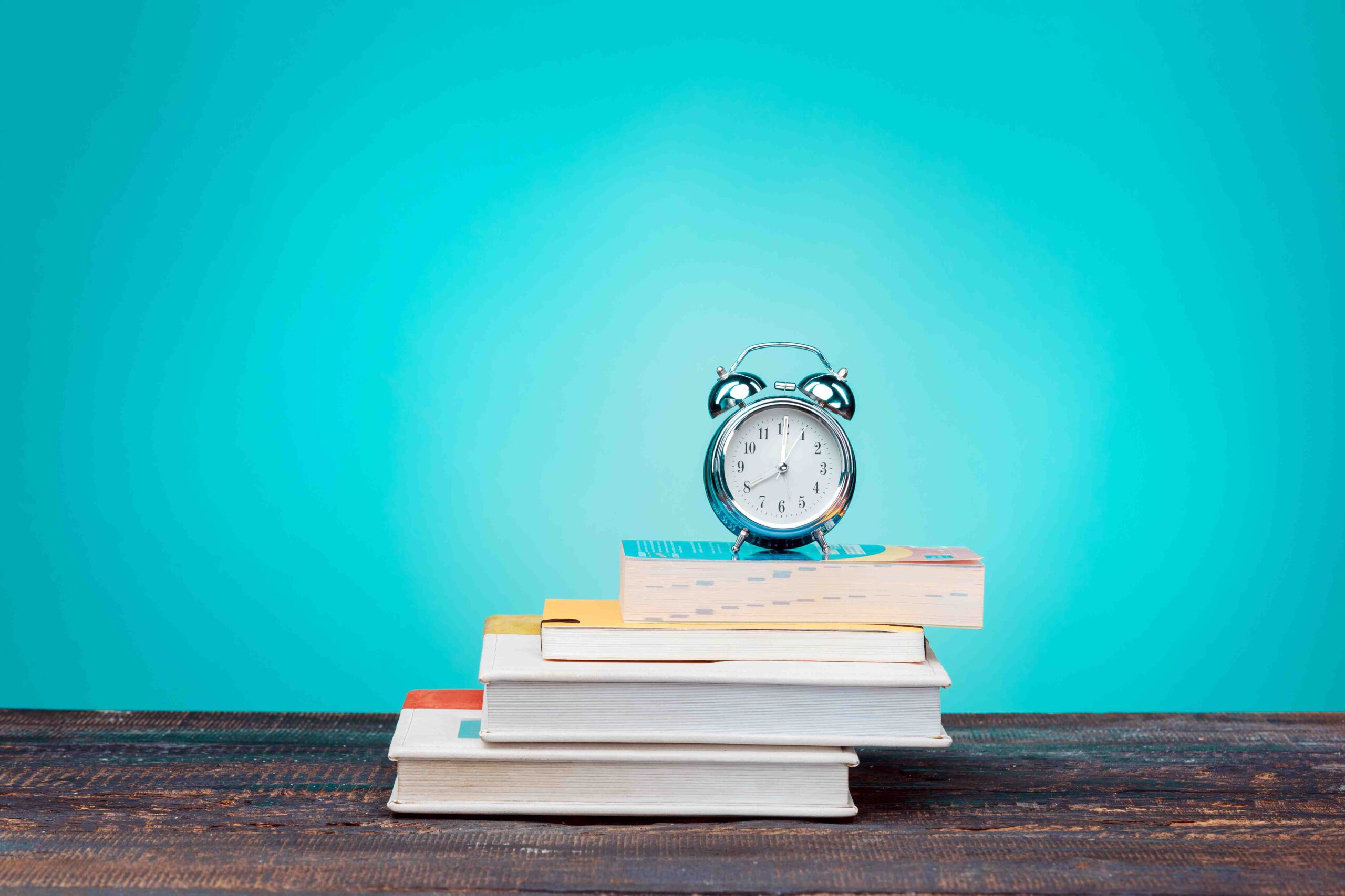 Back school concept books colored pencils clock compressed scaled